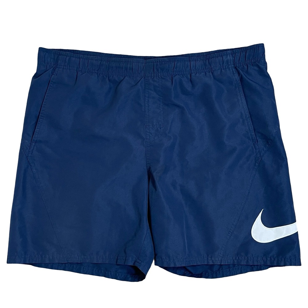 Vintage Nike Swim Trunks Board Shorts Men XL Navy Blue Big Swoosh Mesh Lined